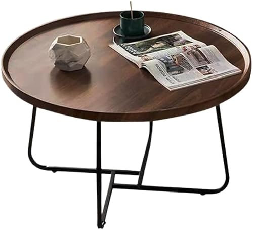 GQQDDD Table Basse Multifonctionnelle pour Salon Moderne, Petit Ménage Rond, Combinaison Table Basse, Plateau en Bois De Noyer Et Cadre en Métal Noir(Size:80x46cm,Color:Noyer)