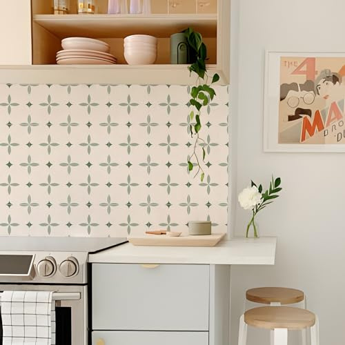 Alwayspon - Adesivo per piastrelle, bianco e verde, autoadesivo, per bagno e cucina, paraschizzi, decalcomania per piastrelle, vinile, da staccare e incollare, 10 pezzi x 20 cm / 8 pollici