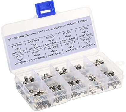 RFXOGTYFZ Sicherung 100 Stück/Set 5 x 20 mm flinke Glasrohrsicherungen, sortierte Kits, flinke Glassicherungen 0,2 A, 0,5 A, 1 A, 2 A, 3 A, 5 A, 8 A, 10 A, 15 A, 20 A
