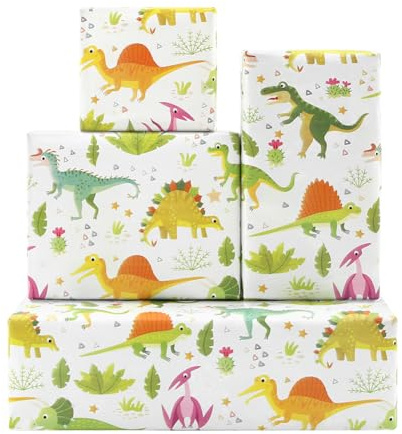 Dinosaurie omslagspapper rulle, Jurassic Dino födelsedagspresent omslagspapper – 1 minirulle – 43 x 300 cm per rulle – djungel dinosaurie omslagspapper för barn flickor pojkar födelsedag baby shower