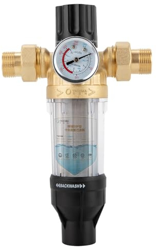 TaNeHaKi Edelstahlfilter,Leitungswasserfilter,RüCkspüLfilter Mit Manometer,Vorfilter Sedimentfilter FüR Brunnenwasserschlauch,25mm