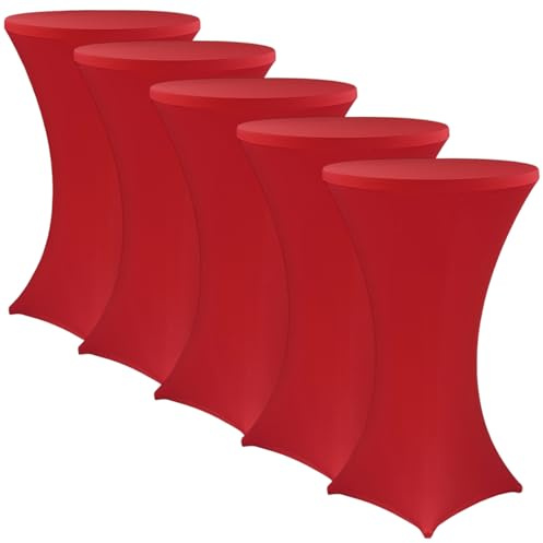 NYVI Stehtischhusse NYVIGala Rot Ø 70-75 cm - 5er Set - Elastische Premium Stretchhussen für gängige Bistrotische & Stehtische - Dehnbarer Tischüberzug