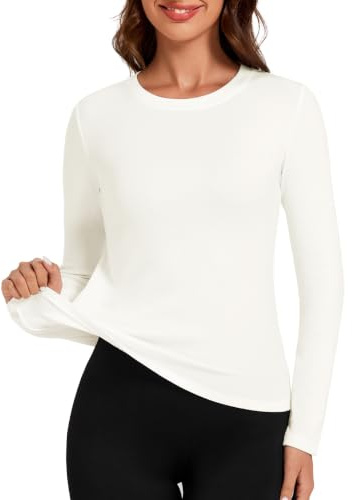 Harlamvar Women Thermal Tops Micro Fleece Lined Top Round Neck Winter Shirt | Warm, Soft, Wicking, Lightweight, Long Sleeve, Crew Neck, Thermal Base Layer Undershirt for Ladies