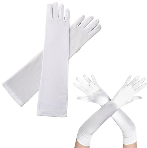 YOYEAH Weiße Samthandschuhe Damen lang, Elegante Lange Handschuhe für Damen, Kostüm Damen elegant, Handschuhe lang für Hochzeit, abendhandschuhe weiß.