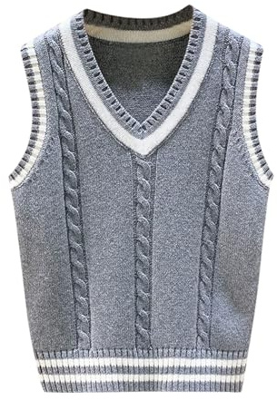 V-Ausschnitt Pullover Weste Mädchen Ärmellose Pullunder Jungen Pullunder Gestrickte Weste Baumwolle Strickpullover Westen Kinder Winter Schuluniform (Grey, 11-12 Years)
