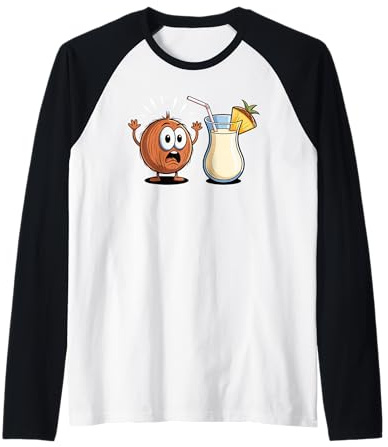 Noce di Cocco Spaventata Che Guarda Il Latte di Cocco Maglia con Maniche Raglan
