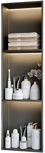 BESTXH Nicho De Ducha De Acero Inoxidable, Estante Empotrado con Tiras De Luces Led, Armario Multiusos Sin Necesidad De Azulejos, Ideal para BañO, Cocina Y Sala De Estar,Gris,90x28x12.5cm