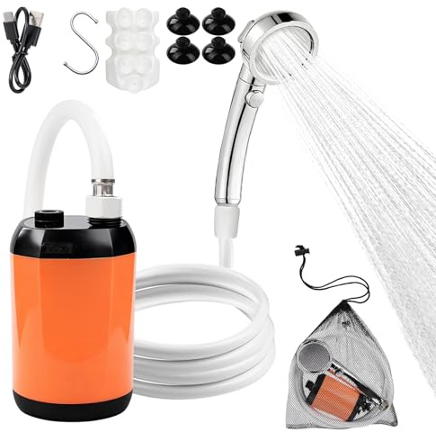 Nikou Tragbare Campingdusche Akku mit Pumpe, 6000mAh Mobile Camping Dusche Outdoor Set mit Temperaturanzeige, Duschkopf und Schlauch, Außenduschen für Camping Strand Reisen Haustier Autowaschen