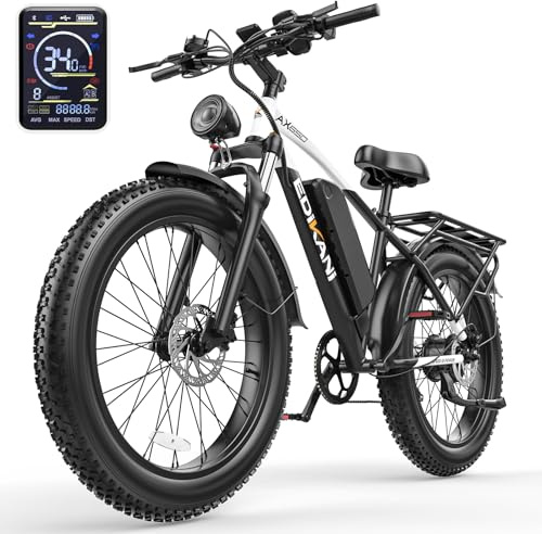 EDIKANI E Bike for Adults Electric, 100 Miles 34MPH Fast E Bike for Commuter, Peak 1500W Fat Tire Ebike for Adults Electric with 1104WH Removable Battery, EDS01 (Standard, Black White)