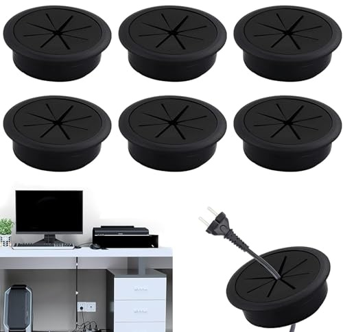 6 Piezas Pasacables de Plástico Flexible de 60 mm Cable Cubierta Pasacables Pasacables Escritorio para Escritorios de Oficina, Mesas de Computadora, Muebles de Banco de Trabajo (Negro)