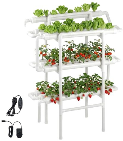 VEVOR Kit de Culture Hydroponique NFT Système Hydroponique à 3 Niveaux avec 90 Emplacements pour Jardin Intérieur Culture de Légumes Herbes Fruits, Tubes en PVC-U Anti-Lumière, Irrigation Programmée