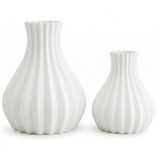 Blumenvase in Weiß - 2er Set aus PLA – unzerbrechliche Vasen für Trockenblumen, Tulpen, als Bodenvase groß - Moderne Vase weiß für Deko Wohnzimmer & Home Decoration,