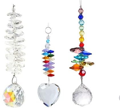 Pack de 3 Atrapasoles de Cristal Biselado Colgante, Prisma de Colores, Creador de Arcoíris, Atrapasoles de Cristal, Decoración para Ventana Hogar Jardín y Balcón, Regalo para Madre y Mujer