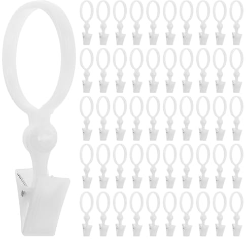 ADOCARN 100 Anillos para Cortinas de Resina Blancos con Pinzas, Compatibilidad y Fácil Instalación para Decoración del Hogar