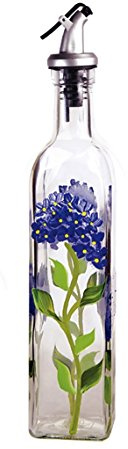 Grant Howard Hand Painted Square Cruet with Pourer, Blue Hydrangeas, 16 oz., Blue
