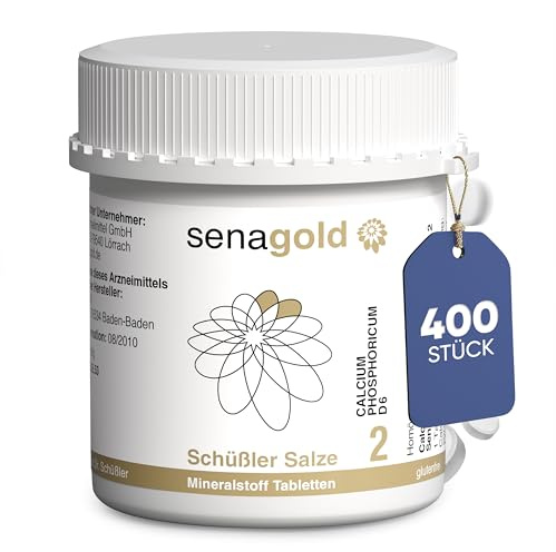 Senagold Schüssler Salze Nr. 2 – Calcium phosphoricum D6 – 400 Tabletten – Das Salz der Knochen und Zähne – gluten- & alkoholfrei – hergestellt nach Homöopathischem Arzneibuch in Deutschland