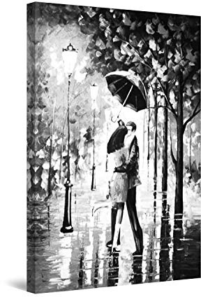 Startonight Cuadro sobre Lienzo en Blanco y Negro Besar en la lluvia, Impresion en Calidad Fotografica Enmarcado y Listo Para Colgar Diseño Moderno Decoración Formato Grande 80 x 120 CM