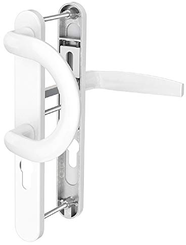 Schmalrahmengarnitur Schutzbeschlag Aluminium Schildgarnitur Wechselgarnitur 8 / 92mm (Bügel/Drücker, Weiß - RAL 9016)