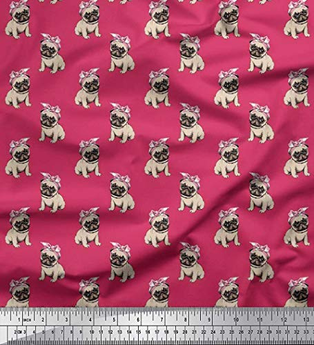 Soimoi Rosa Baumwolle Batist Stoff Mops Hund Stoff drucken 1 Meter 42 Zoll breit