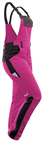 strongAnt Latzhose Femme Stretch - Pantalon de Travail avec Poches pour Genoux - Rose-Noir, Taille 38