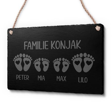 Schöne Schiefer Türschilder für die Haustür mit Gravur | Schiefer-Schild mit Kordel zum Aufhängen in ca. 22x14 cm Gravierte Namensschilder Klingelschilder mit Namen oder Texten Herzlich Willkommen