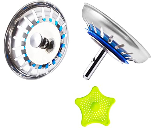 CompraFun 2 Pcs Siebkörbchen 8cm 3,5, Spülbecken Stöpsel Edelstahl, Spülensieb Abflusssieb Küchenspüle Spüle Zubehör mit 1 Silikagelfilter Küchenspüle Sieb Antiblocking Schnelle Entwässerung