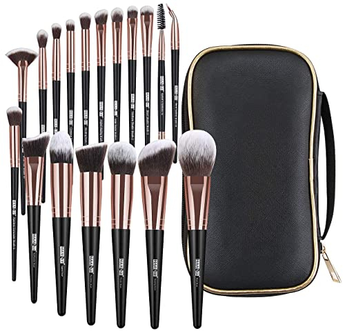 Make up Pinsel 18 Pcs Professionelles Make up Pinsel Set Lidschatten Rouge Make up Pinsel Reise Kabuki Gesichtspuder Augen Schminkpinsel Mit Etui (Schwarz Gold)