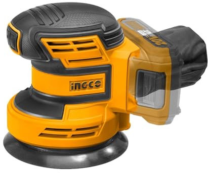 Ingco CROSLI2001 - Levigatrice orbitale senza fili, 20 V, con set di 5 fogli di carta abrasiva, unità nuda