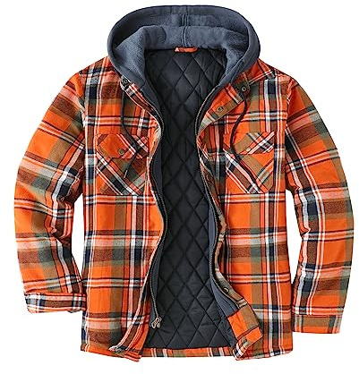 ZENTHACE Veste-chemise en flanelle pour homme avec capuche et doublure matelassée, XL
