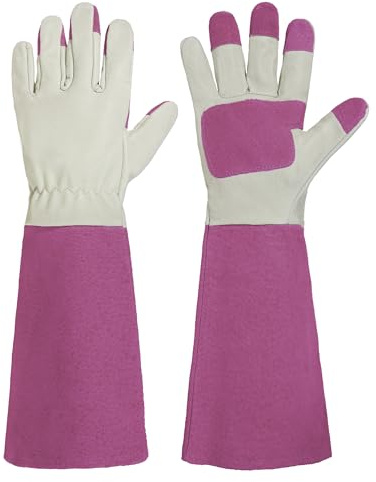 HANDLANDY Lange Gartenhandschuhe für Männer und Frauen, Schweinsleder, Rosen-Handschuhe, atmungsaktiv und langlebig, mit dornsicheren Stulpen