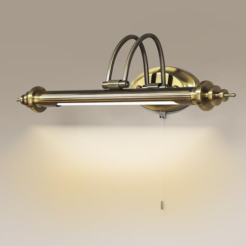 ACMHNC LED Vintage Spiegelleuchte Bad Mit Schalter, Retro Badlampe IP44 Spiegellampe Badezimmer,4000K Wandleuchte Mit Zugschalter, 240 ° Einstellbar Schranklampe Arc Arm Bilderleuchte,75cm/11w