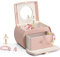 Vlando Girls Jewellery Box with Drawer, Music Box with Ballerina and Stickers for Bedroom Decor, Gifts for Girls Kids, Pink