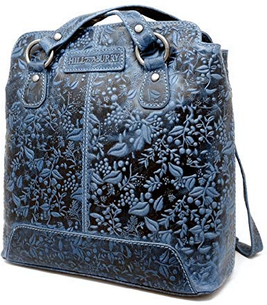 Damen Frauen Tasche und Rucksack Lederrucksack | aus weichem Rindsleder - Vintage Bag Beutel | Umhängetaschen - Abendtasche | Handtasche - Schultertasche (Hill Burry Kollektion) (Blau)