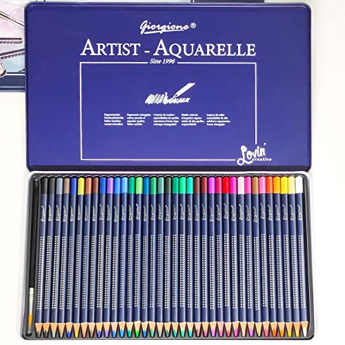 rokrist 36 Stück Aquarellstifte mit Pinsel in tragbarer Metallbox, Aquarellfarbstifte Set zum Mischen, Schichten und Aquarell, professionelles Zeichenset für Künstler,