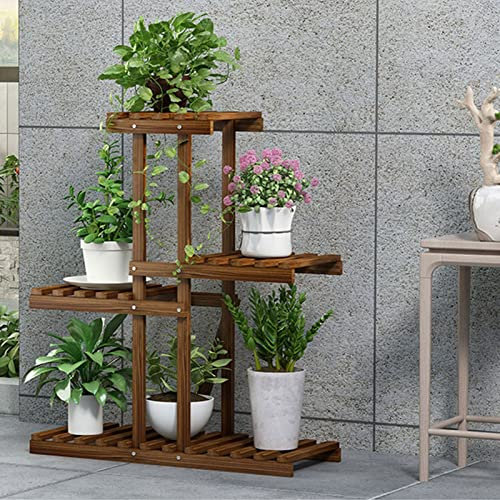XJHOME 4 Etagen Blumenständer, Blumenregal aus Massivholz, Pflanzenregal, Blumenbank für Balkon/Terrasse/Garten, platzsparend, multifunktional Blumentöpfe Holzregal