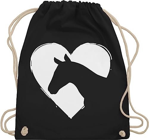 Shirtracer Turnbeutel Rucksack - Pferde - Taschen - Herz mit Pferdekopf - Unisize - Schwarz - mädchen stalltasche pferd pferdeliebhaber pferdemotiv sporttasche groß pferdebeutel reiten tasche