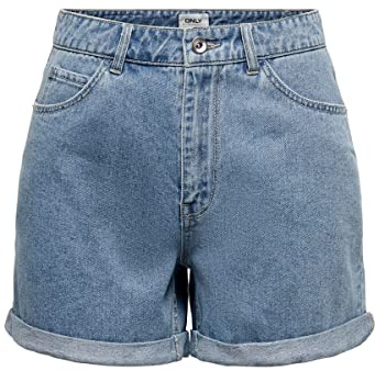 Only Onlvega HW Mom Dnm - Pantalones Cortos Noos, Mezclilla de Color Azul Claro, M para Mujer