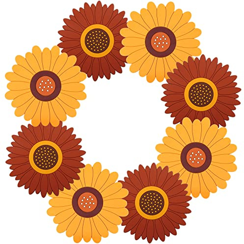 8 Piece Silicone Coaster Set, 4 inch Non-Slip Sunflower Coasters for Drink, Tabletop Protection, Home Décor