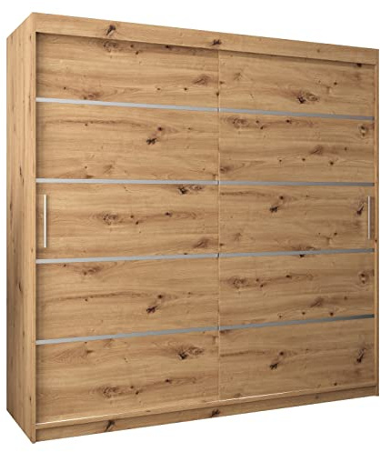 MEBLE KRYSPOL Schwebetürenschrank Verona 1 200 cm Kleiderschrank mit Kleiderstange und Einlegeboden Schlafzimmer- Wohnzimmerschrank Schiebetüren Modern Design (Schubladen: 0, Artisan Eiche)