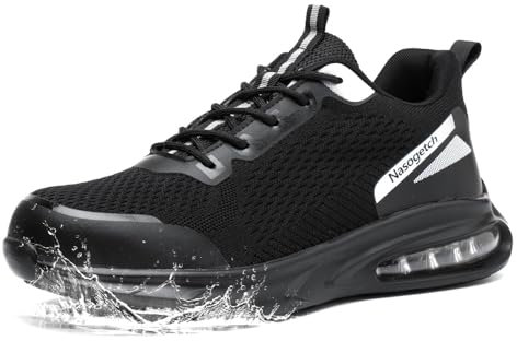 Nasogetch Safety Trainers for Men Women Waterproof Safety Shoes Lightweight Steel Toe Cap Trainers with Cushioning Non-Slip and Puncture Proof Black 280 46 EU 11.5 UK