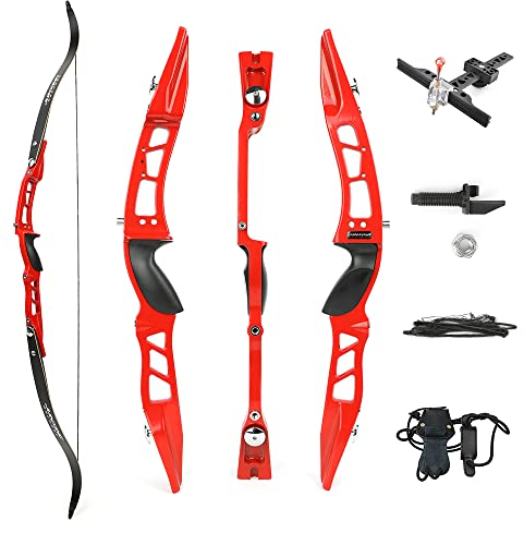 HNZMDY Bogenschießen 66 Zoll Takedown Recurve Bogen ILF Limbs Metall Riser Rechte Hand 20-40lbs Jagdbogen Bogenschießen Wettkampf Sportbogen (40lbs, Rot)