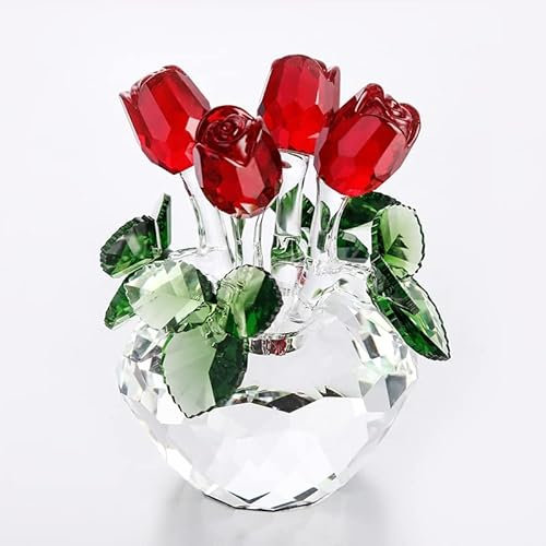 HXSCOO Kristall-Rosen-Blumen-Figur aus Glas, Briefbeschwerer, Sammlerstücke, Träume, Ornament, Handwerk, Zuhause, Hochzeitsdekoration, Valentinstagsgeschenk (Color : pink)