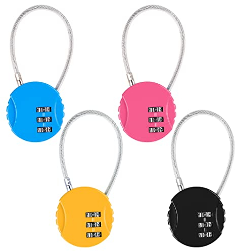 4 Pcs Lucchetti per Bagagli, lucchetto combinazione 3 cifre,Serratura Codificata in Lega di Zinco,lucchetto a codice resettabile per Bagagli Viaggio, per Armadietto, Valigia,Palestra.(4 colori)