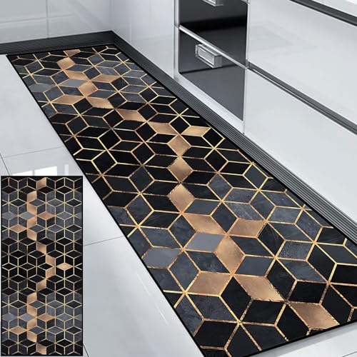 HUAXIQUE Küchenläufer Waschbar rutschfest Waschbarer Geometrische Muster Kitchen Mats and Rugs Schwarz Braun Teppich Läufer für Balkon Küche Wohnzimmer DraußEn Schlafzimmer 80x160cm Stil D