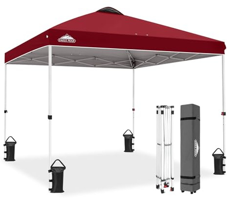 EAGLE PEAK Pop-Up-Zelt, 3 x 3 m, sofortiger Außenbereich, einfacher Aufbau, gerades Bein, zusammenklappbarer Unterstand mit 30 m² Schatten, Burgunderrot