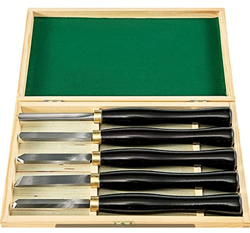 Mini Scalpelli Per Tornire Il Legno, 5 Pezzi HSS Set Scalpello Tornitura, Set Di Lavorazione Del Legno Con Alta Velocità in Acciaio Maniglie in Legno Duro Ghiere in Ottone E Cassa Di Legno