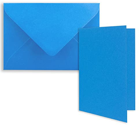10 biglietti pieghevoli formato DIN B6 con buste, colore: blu azzuro, 120 x 170 mm, ideali per biglietti di invito, matrimonio, battesimo, comunione, cresima. Marchio: FarbenFroh