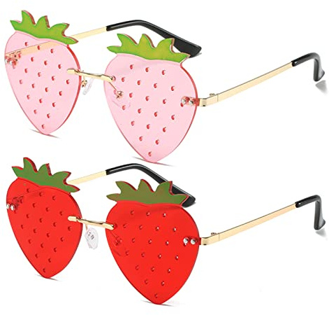 YAMEIZE Cute Strawberry Shape Sunglasses for - Women Men Kids Metal Frame Fruit Funky Glasses Funny Party…