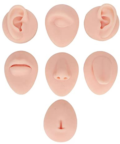 7 STÜCKE Weiches Piercing Übungsmodell, Silikon Ohrmodell, Flexibles Modell, Körperteile, Zungenmodell, Augenmodell, Mundmodell, Nasenmodell, Nabelmodell für Schmuck Display, Lehrm (Helle Hautfarbe)