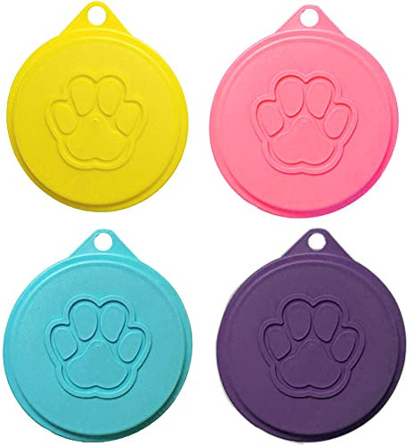 Medsuo 4pcs Pet Food Can Plastic Lids Caps for Tins Dog Cat Puppy Can Covers Reusable Sealed Tin Covers Lids (Yellow, Blue, Purple，Pink)